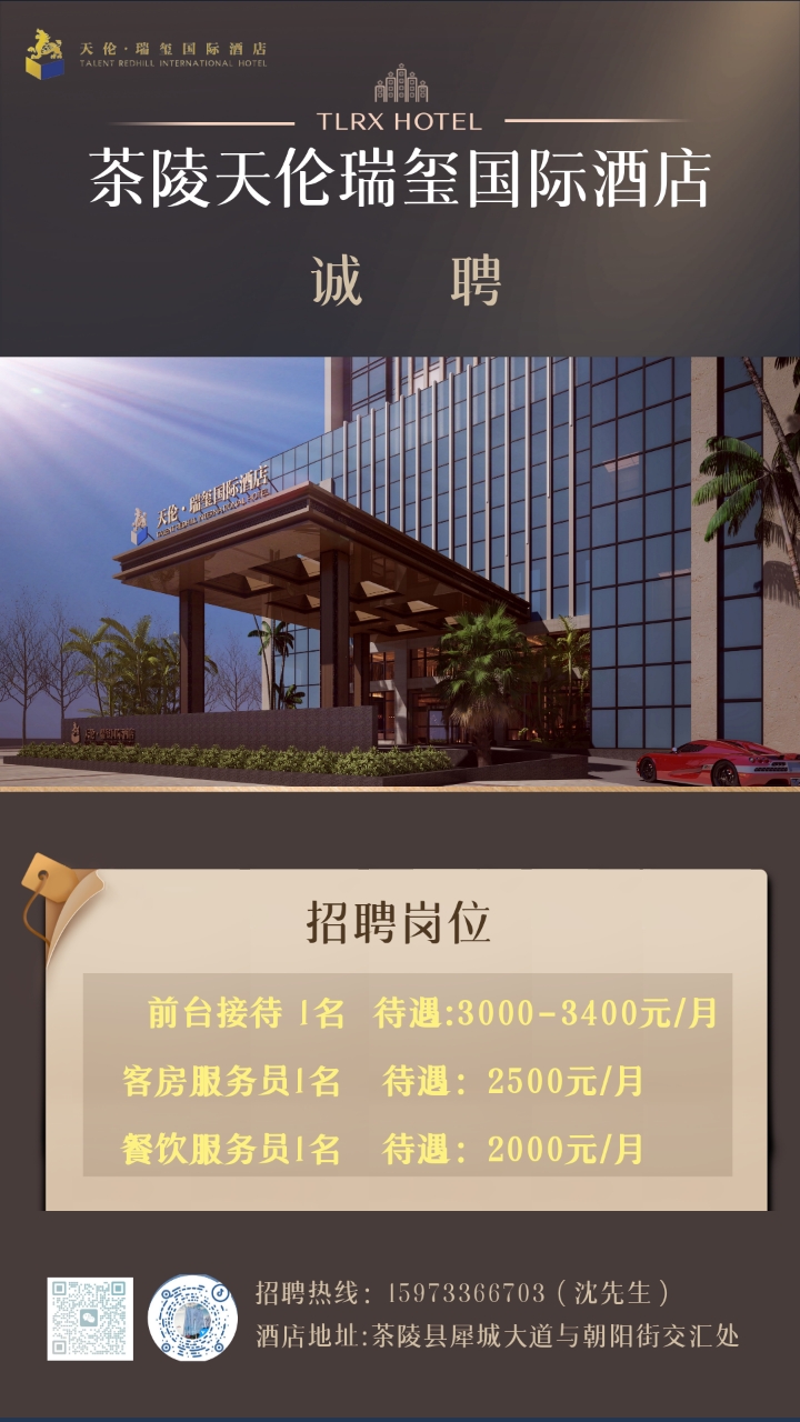 茶陵天伦瑞玺国际酒店急招05.04-06.04